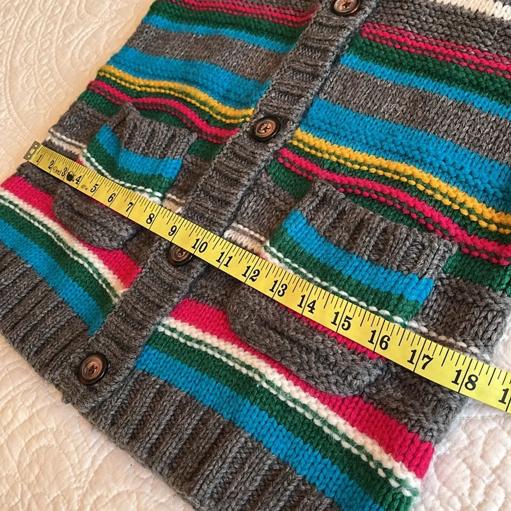 Hanna Andersson Wool Blend Cardigan‎ Sweater Girls 10/ 140 Multi Stripe Rainbow